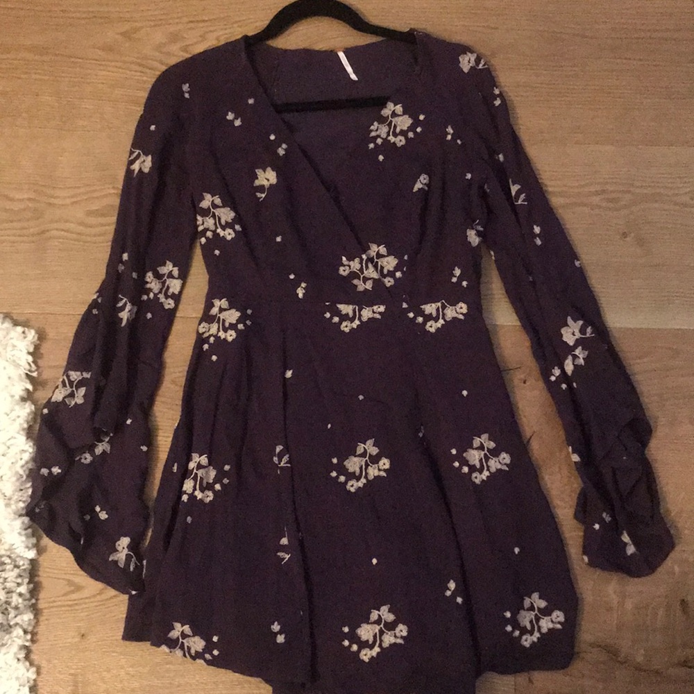 Free People Purple Dress with Cream Floral Detail